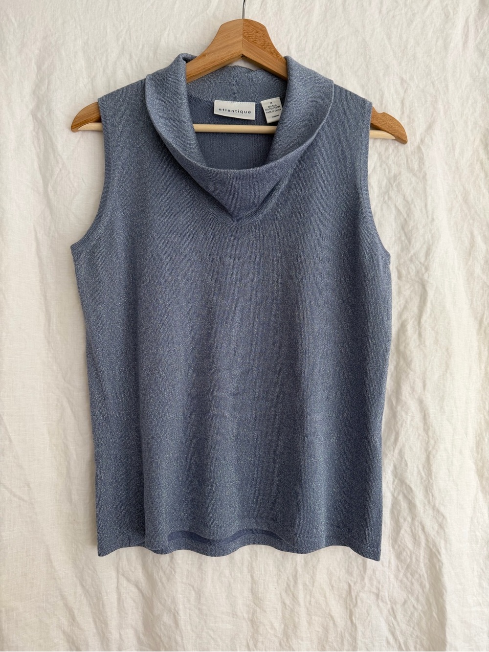 Atlantique Women's Shirt Shimmery Sleeveless Silk Pullover Cowl Tank Top Medium